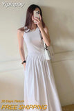 Yipinpay De Mujer Black O Neck Pleated Large Swing Sleeveless Dress Women Midi Fake Two Piece White Vest Dress Tank Casual