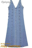 Yipinpay Blue Denim Dress Woman Sleeveless Long Dress Women Straps Midi Casual Dresses For Women Summer 2023 Holiday Dresses