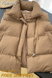 Yipinpay Women's Vest Stand Collar Zipper Sleeveless Padded Puff Jacket Overcoat Solid Color Loose Drawstring Waistcoat Vest Coat