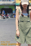Yipinpay Denim Shorts Women's Summer Korean Version Wide Leg Jeans Army Green Elastic High Waist Loose Casual Y2k Fashion Shorts