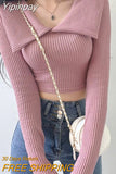 Yipinpay Sexy Crop Tops High Waist Slim Long Sleeve Pink Tshirt Women Wild Knitted White Tee Korean Striped Blouse Shirt T-shirts