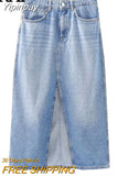Yipinpay Blue Denim Skirt Women Slit Midi Jean Skirt Woman High Waist Long Skirts For Women Fashion 2023 Streetwear Y2k Skirts