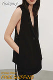 Yipinpay long waistcoat Women Elegant suit West Spring Sleeveless jackets Upper garments Office Dame Slender vest 2023 new
