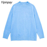 Yipinpay Fashion Solid Pink Knitted Sweater 2023 Spring Autumn Long Sleeve O-neck Pullover Tops Oversize Soft Casual Streetwear