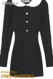 Yipinpay Bodycon Dress Woman Elegant Black Y2k Mini Dress Casual Kawaii One Piece Dress Korean Fashion Slim Clothing 2023 Winter