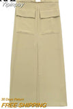Yipinpay Cargo Skirt Woman High Waist Slit Midi Skirt Women Pockets Long Skirts For Women Fashion 2023 Y2k Streetwear Women's Skirts