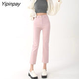 Yipinpay High Waist Stretch Straight Denim Pants Women Korean Vintage Jeans