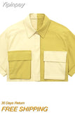 Yipinpay TRAF Fashion Women's Shirt Top 2023 Summer Female Casual Pockets Blouses Tops Ladies Chic Loose Short Sleeve Shirts