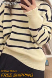 Yipinpay Casual Striped Loose Sweaters Women Turn-down Collar Winter Autumn Oversized Long Sleeve Knitted Tops Female Pullovers