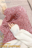Yipinpay Pink Sequin Midi Skirts For Women Fashion Evening Party High Waist Slim Fit Skirt Long Black Gray Glitter Female Bottoms