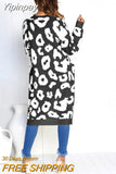 Yipinpay Autumn Winter Long Leopard Cardigan Women Knitted Sweater Oversized Coat Colorful Long Sleeve Women's Clothing Female Robe