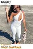 Yipinpay Summer One Shoulder Rompers Womens Jumpsuit Y2K Hollow Out Sexy Backless Jumpsuits Femme Active Wear Fitness Overalls