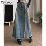 Yipinpay Fishtail Denim Women Skirt High Waist Retro Raw Edge