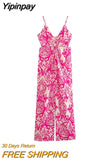 Yipinpay Print Female Jumpsuit Strappy Cut Out Long Jumpsuits Woman 2023 Summer Vacation Ruched Elegant Party Jumpsuit For Women