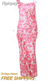 Yipinpay MO Women Summer Floral Print Ruffles Slip Maxi Dress Women'clothing Sexy Off-shoulder Elegant Beach Holiday Vestido