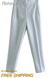 Yipinpay Women's Pants High Waist Pants For Women 2023 Spring Streetwear Pink Green Pants Multicolor Office Wear Woman Trousers