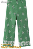 Yipinpay Embroidery High Waist Pants For Women Green Wide Leg Pants Women Summer Vintage Baggy Pants Woman Boho Women's Trousers