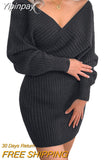 Yipinpay Women Knitted Dress Fall Winter 2023 Chic Elegant Vintage Luxury Designer Sexy Bodycon Long Sleeve Clothes Evening Party Prom