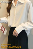 Yipinpay Women Chiffon White Shirt Korean Fashion Loose Long Sleeve Tops Casual Office Ladies All Match Shirts Spring New