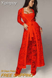 Yipinpay MO Floral Lace Sexy Bodycon Jumpsuit Women Rompers 3 Piece Set Autumn Winter Strap Sashes Long Playsuit Casual Overalls