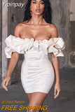 Yipinpay Satin Elegant Sexy Party Summer Dress Women Off Shoulder Backless Mini Dresses Strapless Solid Bodycon Club Vestido New