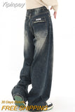 Yipinpay Y2k Baggy Jeans Women Streetwear Retro Blue Fashion Autumn Washed High Waist Pants Loose Wide Leg Denim Trousers Female