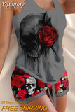 Yipinpay Skull Rose Print Drawstring Pajamas Set 2023 summer women's two piece sets female suit