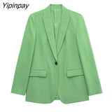 Yipinpay New Women Fashion Blazer Suit 2023 Female Spring Autumn Office Outfits Pockets Jackets Wide Leg Trousers High Street Wear