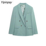 Yipinpay 2023 Autumn Winter Ladies Blazer Pant Sets Office Outfits Long Sleeve Double Breasted Jacket Zipper Trouser Notched Outwear