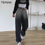 Yipinpay Fashion style Women jeans Vintage Straight Wide leg pants High waist Oversize Loose Long jeans female Black gray gradient