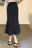 Yipinpay High Waist Wrap Hip Black Fishtail Skirt Women Long Korean Office Lady Elegant Faldas Mujer Moda 2023 Fall Mermaid