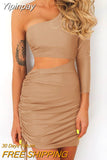 Yipinpay Off One Shoulder Pleated Sexy Dress Summer Long Sleeve Bandage Bodycon Dresses 2023 Female Backless Party Short Vestidos
