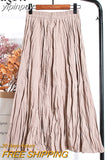 yipinpay High Waist Women's Skirt Solid Color Streetwear Leisure Simple Harajuku Pleated Midi Skirts White Faldas Mujer Saias