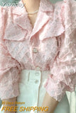 Yipinpay Puff Long Sleeve Blusas Mujer De Moda 3D Blouse Loose Tops Casual Pink Shirt Korean Style Women Shirts Camisas