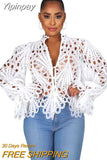 Yipinpay African Shirts For Women 2023 New Elegant Long Sleeve Hollow Out Mesh Lace Shirt Sheer See Through Top Blouse Clothing