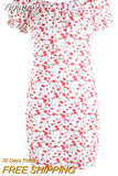 Yipinpay Women Off Shoulder Wrap Summer Boho Floral Mini Print Short Sleeve Evening Party Dress Ladies Holiday Beach Summer 2023