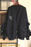 Yipinpay Size Spring Jacket Women Heart Coat Button Black Green Color Tops Love Space Cotton Ruffle Bat Sleeve Sweatshirts Hoodie