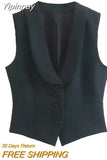 Yipinpay Black Vest Woman Cropped Women's Sleeveless Jacket Fashion Vests Sets Office Waistcoat Women Elegant Winter Short Coat