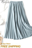 Yipinpay Pleated Midi Skirt Elastic High Waist Sweet Casual 2023 Summer Slim Long Preppy Woman's Skirts Maxi Black Skirt Jupe