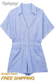 Yipinpay 2023 Woman Short Playsuit Blue Striped Summer Woman Jumpsuit Short Sleeve Women Jumpsuits Casual Loose Women's Monkey