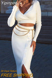 Yipinpay Fall Winter Elegant High Waist Knitted Pencil Skirts Office Lady Solid Buttons Split Wrapped Midi Skirts Party Wear