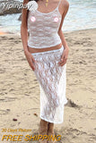 Yipinpay Fashion Women Tops Skirt Suit See Through Lace Sleeveless Vest Tops + Summer Casual Long Skirt Outfit Skin Friendly S M L