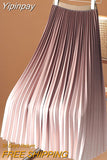 Yipinpay Women Y2K Gradient Midi Skirt Casual Luxury Elegant Korean High Waisted Pleated Skirts Girls Chic Long A-line Faldas