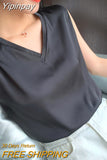 Yipinpay Summer Plus Size Women's Blouse Sleeveless Suspenders V-neck Loose Casual Fashion Vest Women Satin Silk Top Bottoming Shirt