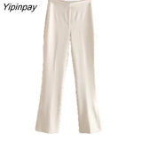 Yipinpay Ladies Solid Blazer Sets 2023 Pretty Strapless Single Breasted Tops Straight Trousers Basic Zipper Pants Causal Suits
