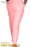 Yipinpay Women Shiny Yellow Capris Pants High Waist Trousers Office Work Lady Ankle Length Summer Bottoms Capris 2023 Spring Summer