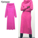 Yipinpay Warm Winter Women Long Knitted Dress 2023 Ladies Party Mid-Calf Scarf Collar Vestidos Fashion Long Sleeve A-line Swearters