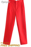 Yipinpay Women's Pants High Waist Pants For Women 2023 Spring Streetwear Pink Green Pants Multicolor Office Wear Woman Trousers