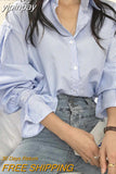 yipinpay Fashionable Vintage Shirts for Women Loose Oversized Striped Long Sleeve Tops Female Buttons Casual Harajuku Blusas