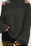 Yipinpay new fashion causal winter autumn Cold Shoulder Lantern Sleeve Sweater pullover tops fall outfits women female clothing